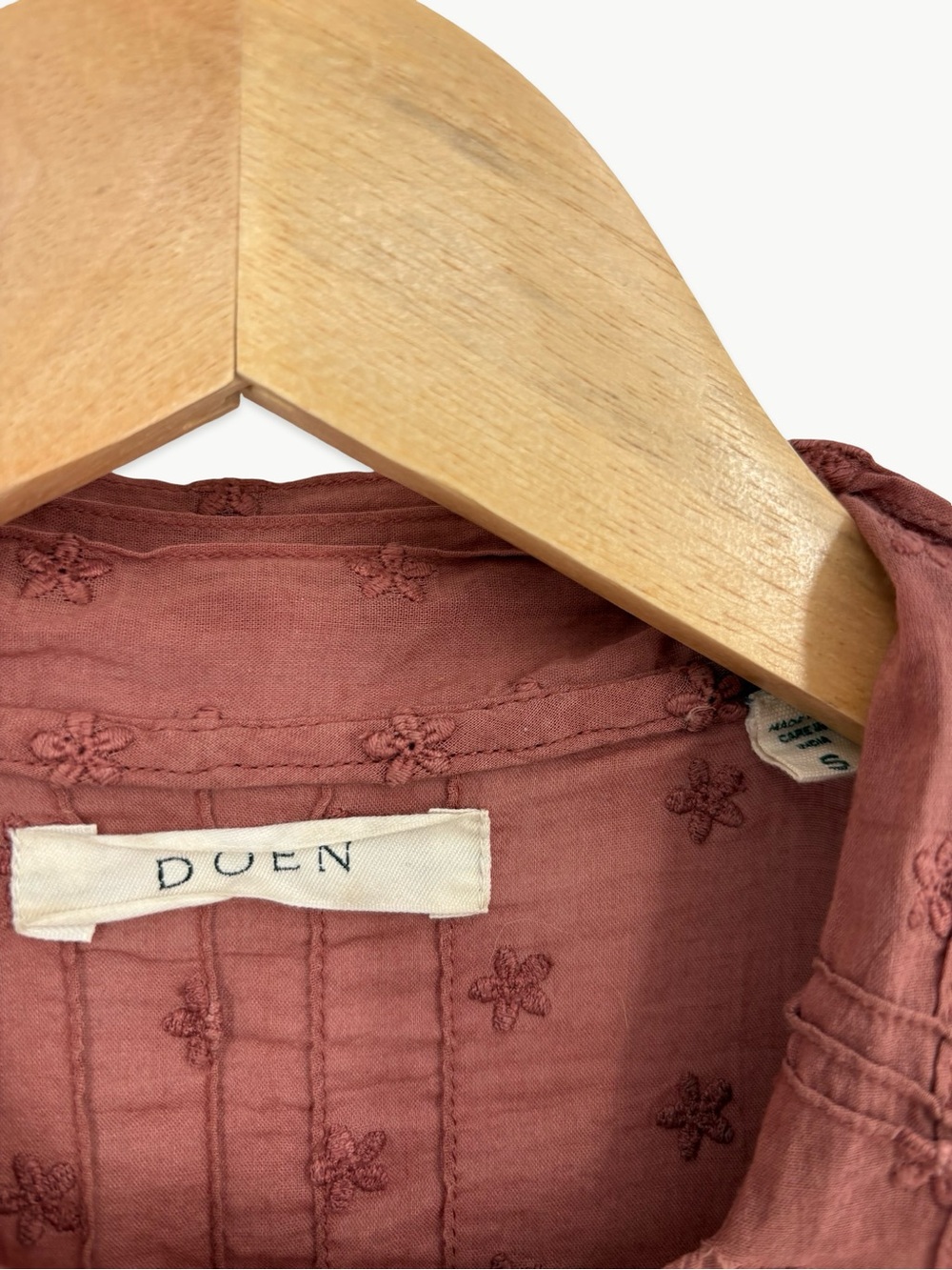 DÔEN Bird Top in Canyon Size Small Cotton Pintuck Ruffle Embroidered Blouse Rare - Picture 4 of 15